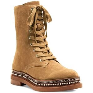 Vince Camuto Women's Branda Lace Up Booties Tan Suede Chains & Rhinestones - 8